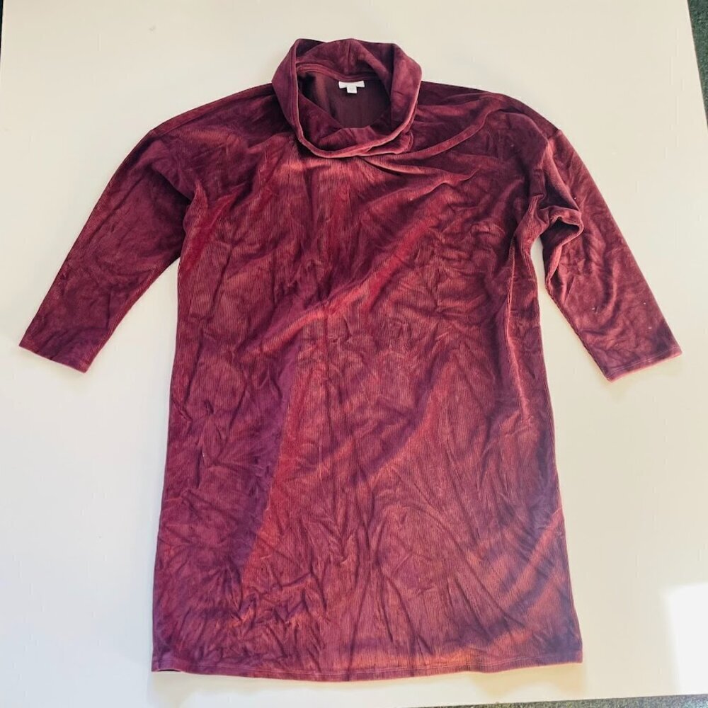J. Jill Pure Jill Micro Corduroy Funnel Turtleneck Dress Tunic Burgundy Holiday